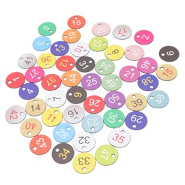 50 Pieces Round Plastic Number Plates, 1-50 Numbers, Colorful Identification Labels, Plastic Number Labels with Small Holes for Beekeeping, (1-50)
