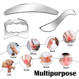 Gua Sha Stainless Steel, 3 in 1 Gua Sha Scraper Set Fascia Scraper Guasha Lymphatic Drainage Massager Whole Body Cellulite Massage for Face Neck Shoulder Arm Legs Back Muscle Relaxation