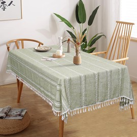 Dremisland Cotton Linen Tablecloth Rectangular Solid Color Stitching Tassel Large Table Cloth Dust-Proof Shrink-Proof Embroidery Table Cover for Kitchen Dinning Picnic Tabletop Decor