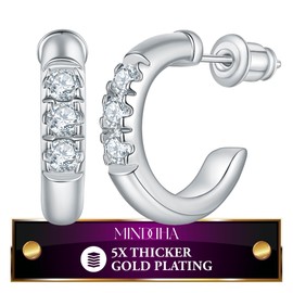 MINDDHA White Gold Plated CZ Huggie Hoop Earrings for Women | Hypoallergenic Diamond Huggie Earrings | Dainty White Gold Huggie Earrings for Women | Trendy Non-Tarnish Jewelry - 18K White Gold Plated