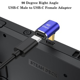 AuviPal USB C 90 Degree Adapter (2 Pack), Up and Down Right Angle L Shape USB Type C Male to Female Connector for Steam Deck, ROG Ally, MacBook, Tablet, Phone and More - Blue