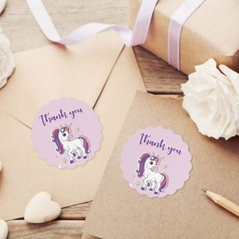 Inkdotpot Pack of 100, Gender Reveal Baby Shower Favors Stickers - Thank You Labels for Baby Shower 2 Inch Unicorn, Girl Theme Envelope Seal Stickers