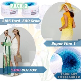 2 Skein Yarn Art Rosegarden Yarn 100% Cotton 2x1094yards 2x250gr Multicolor Cotton Yarn Rainbow Crochet Yarn Spring Summer Fine 1 Top 5 Most Used Colors (Rosegarden 305)