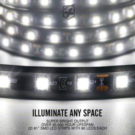 Xprite 60" Inch White LED Truck Bed Lights Strip Kit, Decoration Lighting Bar for Cargo Pickup Trucks Tonneau Cover Van SUV RV Boat, w/On|Off Switch - 2PCS