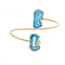 Dazzle Appeal Agate Geode Slice Gold Bracelet, Bridesmaid Gift Bracelet Agate Druzy Slice Jewellery Bracelet (Aqua)