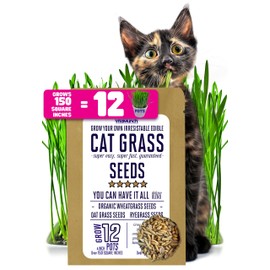 CAT Grass Seeds Grow *12* Pots of Fresh & Delicious Edible Cat Grass for Indoor Cats - Easy! Fast! "You Can Have It All Deluxe Blend" Tender Organic Wheatgrass, Smooth Ryegrass, and Chonky Oatgrass