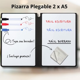MandA® Kleine weiße Tafel, faltbar, abwischbar und tragbar, 2 x A5 + 11 Filzstifte + Reinigungstuch, Whiteboard-Notizbuch, Bürozubehör, Studium, Grau.