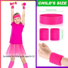 BBTO 80s Leg Warmer for Toddler Girl Kid Neon Leg Warmer Headband Wristband 1980s Fancy Accessory for Christmas Party(Pink, Rose Red)