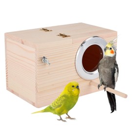Caja de Anidación para Periquitos, Caja de Cría de Nido de Pájaros Casa de Jaula de Pájaros de Maderas de Cría de Jaula Apareamiento Loros Decoración Jardín (Right Opening, 19.5x12x12cm)