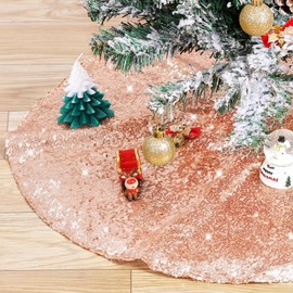 Tree Skirt 48 Inch Sequin Rose Gold Tree Skirt Christmas Decorations