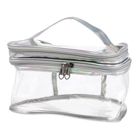 Mikinona Portable Transparent Makeup Bag Double-Layer Cosmetic Organizer for Travel Toiletry Pouch for Women for Storing Toiletries and Cosmetics