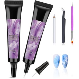 2 x 17ml Rhinestone Nail Glue Gel with Tools, Strong Adhesive Nail Gem Glue Crystals Beads Jewelry Glue NO Wipe for Diamonds Sticker Stones 3D Nail Charms Sequins Nail Glitter Crafts (Needs UV Cured)