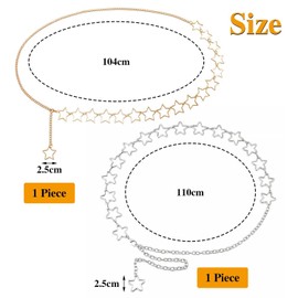 YSJCHEBS Pack of 2 Small Star Waist Chain, Chain Belt, Metal Chain Belt for Women, Large Chain Belt, Clothes Chain Belt, Star Waist Chain Belt, silver