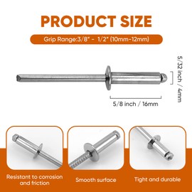 ALLCLEAN 100 Pcs 5/32"x5/8" Stainless Steel Blind Pro Rivets,4 x 16mm Pop Rivets,Stainless Steel Grip and Stainless Steel Mandrel