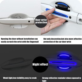 8Pcs Car Door Handle Cup Protector Carbon Fiber Anti-Scratches Protector Universal for Most Car Handles Reflective Sticker (Blue)