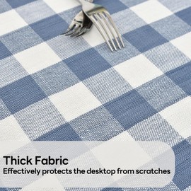 Yofori Checkered Tablecloth Round Heavy Duty Buffalo Plaid Fall Table Cloth Cotton Blend Gingham Thanksgiving Table Cover for Dining Room (Sky Blue-R, Diameter 53")