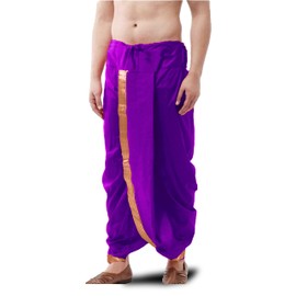 Spewim Men Poly Silk Ready to Wear Zari Work Dhoti For Men, Purple, 42