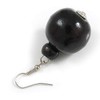 Black Wood Bead Drop Earrings - 50mm Long