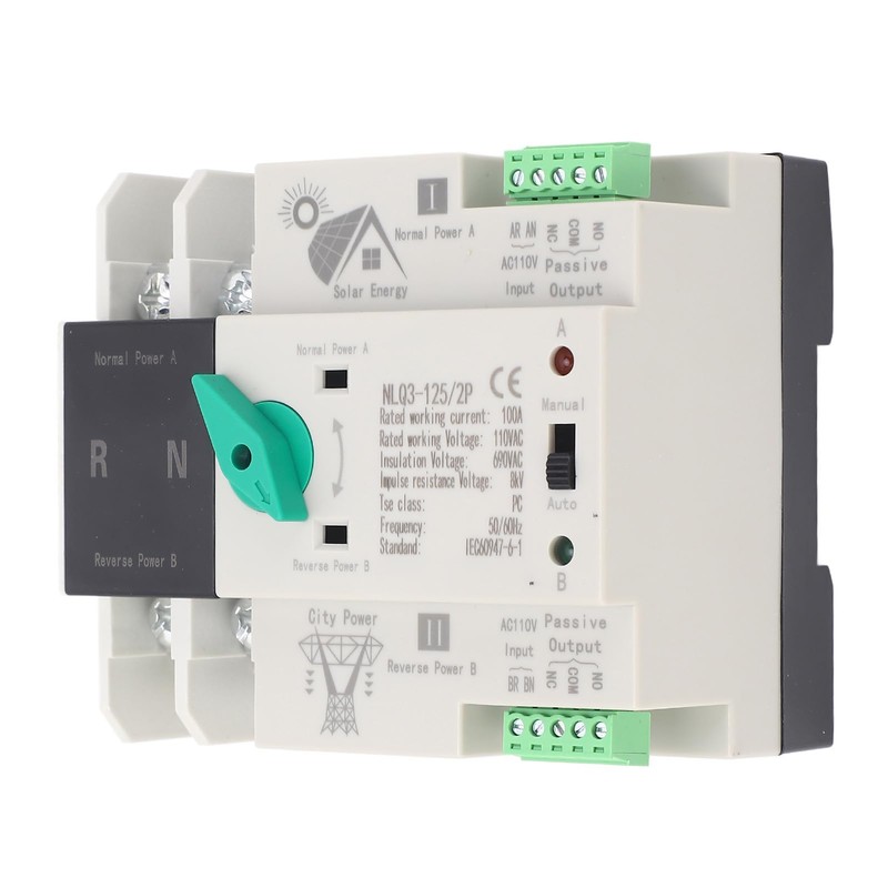 Power Automatic Transfer Switch, 110V 100A NLQ3-125/2P, Fast Switching Timing