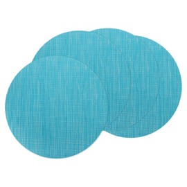 sourcing map 4 Pcs Placemats, 13.7 Inch PVC Placemats Round Braided Place Mats Non-Slip Heat Resistant Place Mats Washable Table Mats for Dining Table Bamboo Texture Surface, Blue