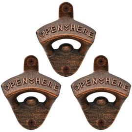 HAIICEN Vintage Copper Bottle Opener Wall Mounted Cast Iron Beer Set Ideal for Men Women (3 PCS)