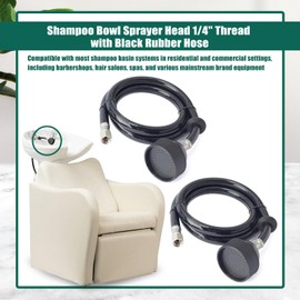 YUXIVCNE 2 Pcs Shampoo Bowl Sprayer Head 1/4" Thread with Black Rubber Hose to Faucet for Salon Barber Shop Spa and Most Commercial Shampooing Basin Systems