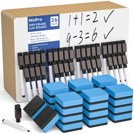 Nicpro 26 Pack Dry Erase Lap Board Kid Double Sided Small Whiteboard 9 x 12 inches with 36 Pens and 26 Erasers Learning Mini White Board Portable Bulk School Supplies for Student and Classroom Use
