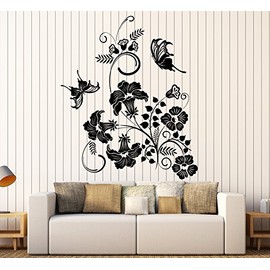 DesignToRefine Vinyl Wall Decal Bouquet of Flowers Butterflies Garden Nature Stickers Large Decor (1328ig) Gold Metallic