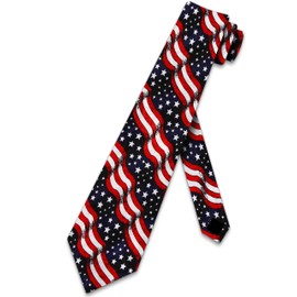 Mens Patriotic Wavy American Flag Stars & Stripes Necktie Tie Neckwear