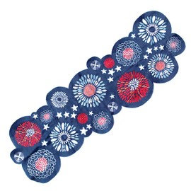 CAIT CHAPMAN HOME COLLECTION Spectacular Festive Flowering Fireworks Printed Easy-Care Fabric Table Linen (14"x42" Cutwork Runner, Blue)