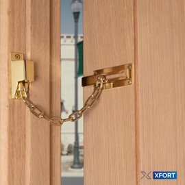 XFORT Polished Brass Locking Door Chain, Front Door Security Chain with External Key Unlocking Mechanism.