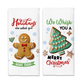 NQDWX Christmas Decorations Gingerbread Man Holidays are What You Bake Them We Whisk You a Merry Christmas Kitchen Towels Dish Towels for Farmhouse Kitchen Bathroom Home,16x24 Inches Set of 2.(017)
