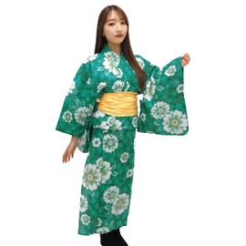 Dita ENSHU Traditional Cotton Women's Yukata Robe (japanese casual kimono) Easy Wearing (Yukata, Obi, Koshihimo) set3 (TYPE 7, One Size)