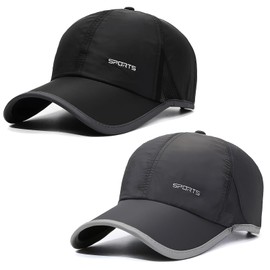 TAGVO Mens Quick Dry Sports Cap, UPF50+ Lightweight Breathable Running Baseball Cap Foldable Soft Brim Sport Hat for Outdoor Activities (2 Packs)