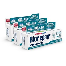 Biorepair, Advanced Toothpaste with Active Shield Against Caria, 3 Packs of 75 ml, Mites and Bacteria, Fights Plaque and Caria, Protects Paint from Bacterial Aggression