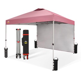 CROWN SHADES 10x10 Pop Up Canopy with 1 Side Wall - Beach Tent with One Push Setup - Outdoor Sun Shade for Events, Parties, Camping - Gazebo with STO-N-Go Cover Bag (Pink)