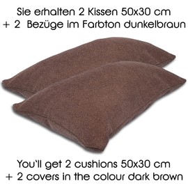 Formalind Set of 2 Sofa Cushions 50 x 30 cm, Decorative Cushions 2 Pieces, Decorative Cushions, Couch Cushions, 2 Covers + 2 Filling Cushions (Dark Brown)