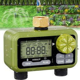 HIRALIY Sprinkler Timer, Water Timer for Garden Hose, Easy to Programmable Irrigation Timer for Lawn Patio, Brass Swivel, IP65 Waterproof - Size: 2 Outlet