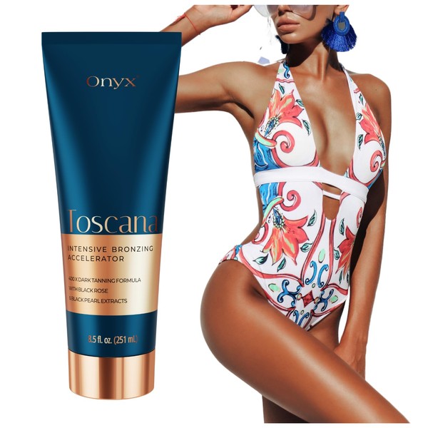 Onyx Toscana Double Sunbed Cream - Bronzer & Tan Accelerator for Outdoor & Indoor Tanning - Ultra Hydration Blend with Sweet Almond Oil & Monoi Oil - Rich Bronzing Formula for Dark Tanning Results