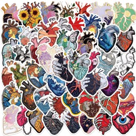 Anatomical Heart Artistic Stickers |50Pcs Human Body Cardiac Organ Decals for Water Bottles Bicycle Laptop Refrigerator Luggage Computer Mobile Phone Skateboard Bike Decor (Heart)