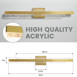 HAHZT Modern Bathroom Vanity Light: Brushed Gold 32 inch 28W Dimmable LED Bath Bar Light Fixtures Over Mirror - Wall Sconce Picture Lights for Paintings Cabinets Bedroom 3000k