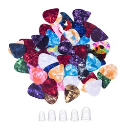 Yosugar Guitar Picks, 30 Pieces Guitar Picks, 3 Gauges 0.46mm/0.71mm/0.96mm, 5 Pieces Anti-slip Protectors with for Acoustic Electric Guitar, Bass or Ukulele