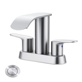 WOWOW Brushed Nickel Bathroom Faucet: 4 inch Centerset, 2 or 3 Holes, Two Handles with Pop up Drain