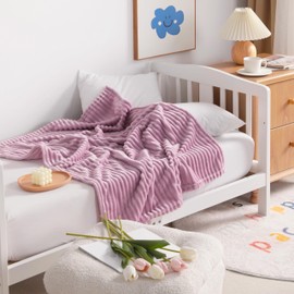 NTBAY Flannel Fuzzy Toddler Blanket, Fluffy Warm and Lightweight Reversible Stripes Design Baby Plush Blanket, 30x40 Inches, Light Purple