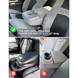 KBH Center Console Cover for Ford F150 1997-2003, Jump Seat Only, Car Armrest Protector Cushion Pad, Vinyl Leather Trim, Anti-Scratch, Black