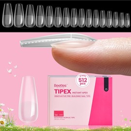 Beetles Tipex Instant Apex Nail Extension Tips Kit Almond/Coffin/Square/Oval/Stiletto/Squaoval Shape Thick Acrylic Nail Flat Nails Manicure Gel press ons Nail Art DIY Nails Art mothersdaygift:_Medium Coffin 16Sizes 512Pcs(Only Tips)