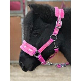 Equipride Horse Print Faux Lined Nylon Headcollars with Matching Lead Rope PINK (Cob)