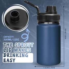 ANSEVO 12oz Insulated Water Bottle - Stainless Steel BPA-Free Water Bottles Lightweight Thermal Water Bottle Hot & Cold Retention Leak & Sweat Proof(Sapphire Blue)