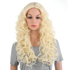 OneDor Fashion Long Hair Natural Curly Wavy Full Head Wigs Cosplay Costume Party Hairpiece (613#-Pale Blond)