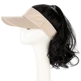 YEKEYI Outdoor Hat Wig Hat with Hair Ponytail Wig Baseball Cap with Hair Brown Black Wavy Women Wig Hats
